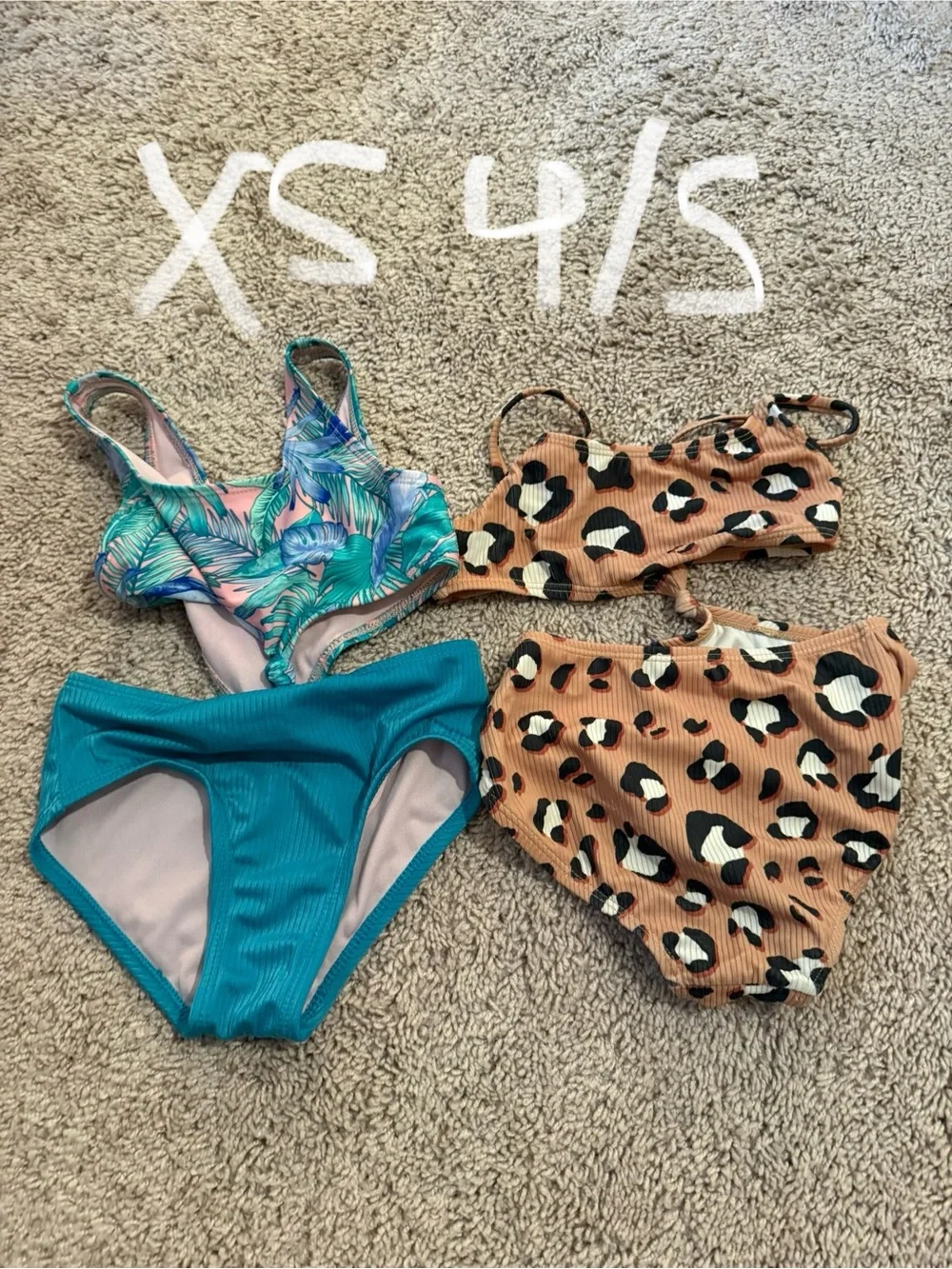 Kids 2-Pack Swim Set - Teal Floral & Tan Leopard